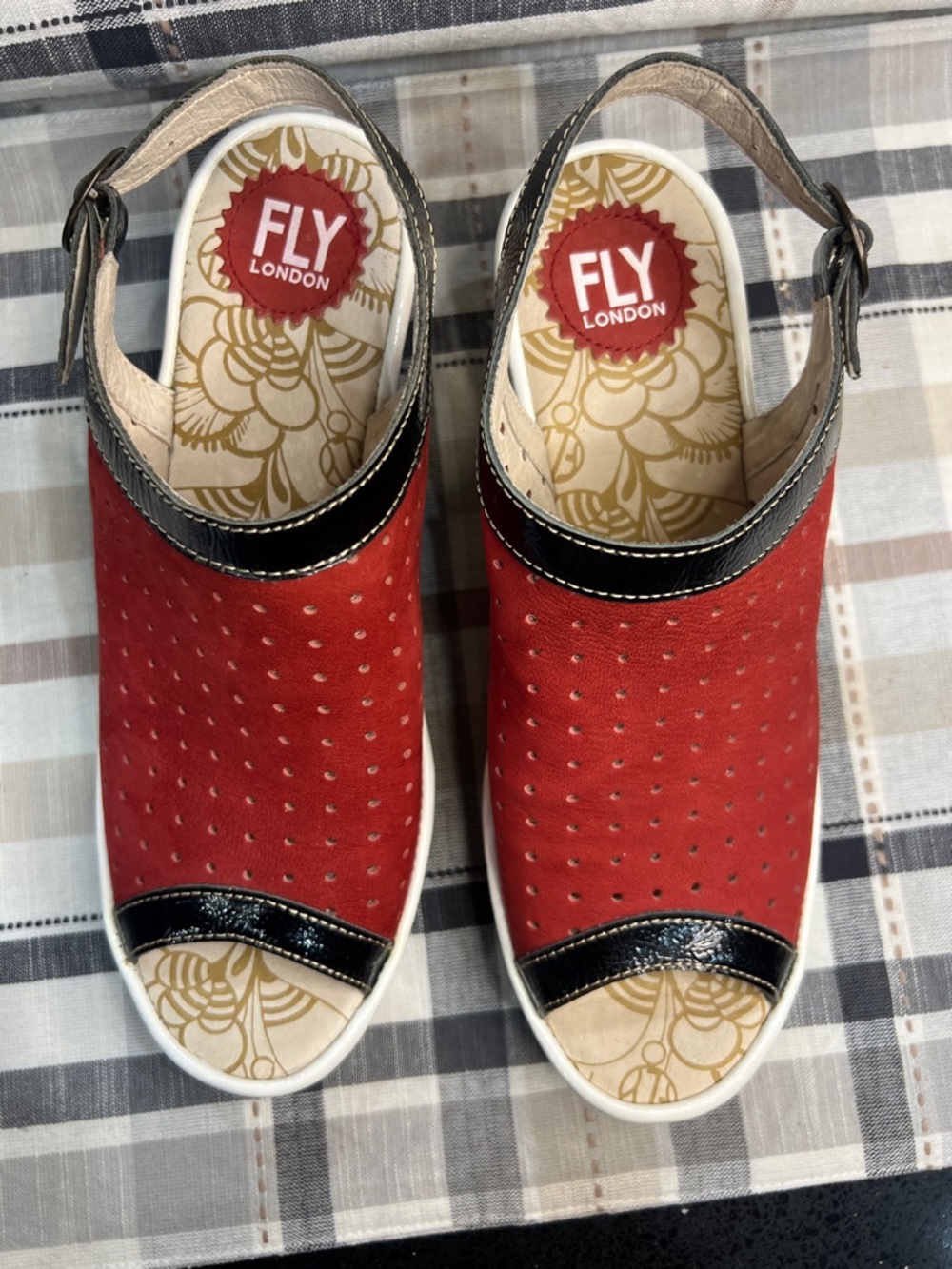 Fly London Red Perforated Slingback Clogs with Black Trim